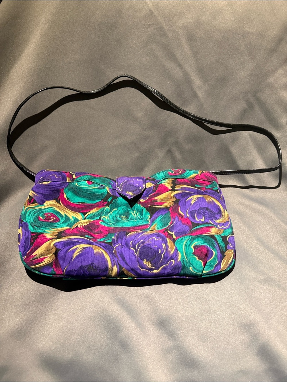 J.Renee Floral Satin Shoulder Bag in Purple, Teal & Gold